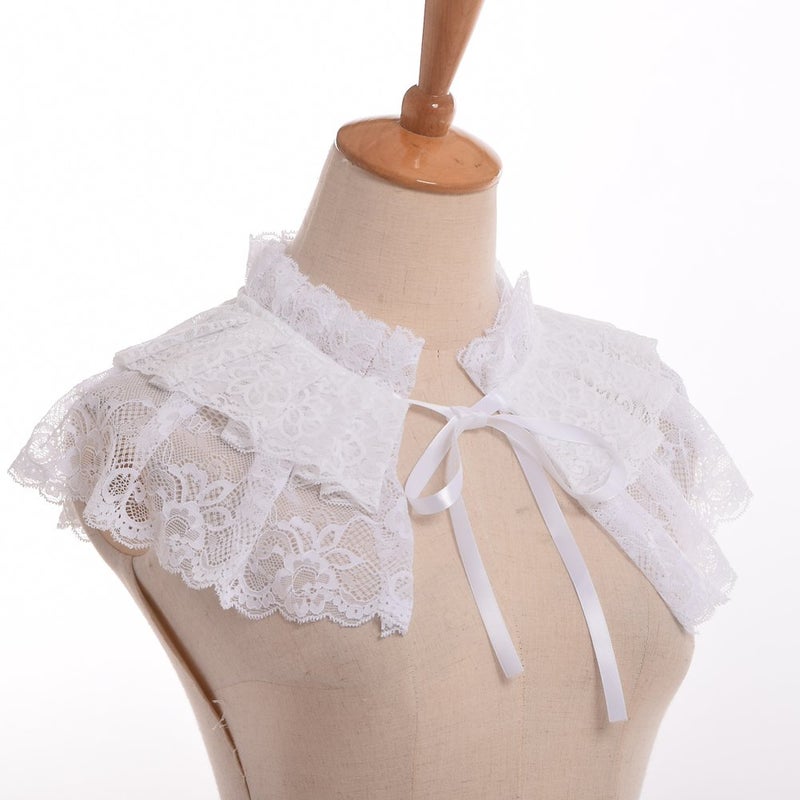 BLESSUME Lace Neck Ruff Collar Mini Cape (White (2 Layered)) - Image 4